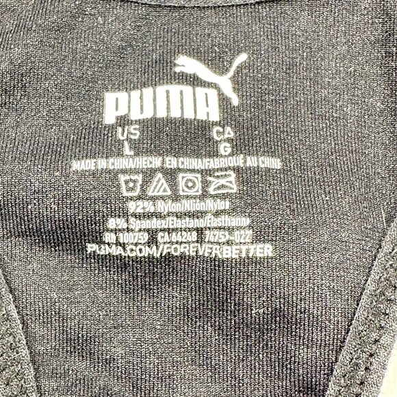 Puma Women's Size Large Bra Sports Racerback Stretch Fit Black Preowned - Picture 3 of 9